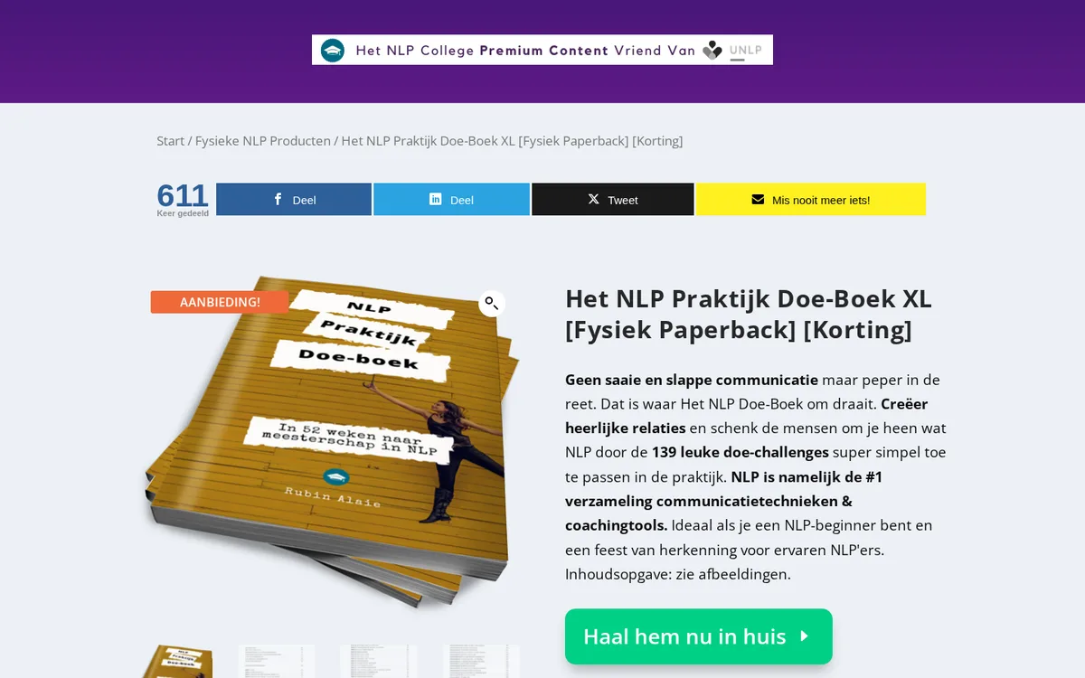 NLP Praktijk Doe-Boek — bovenkant van de officiële cursuspagina