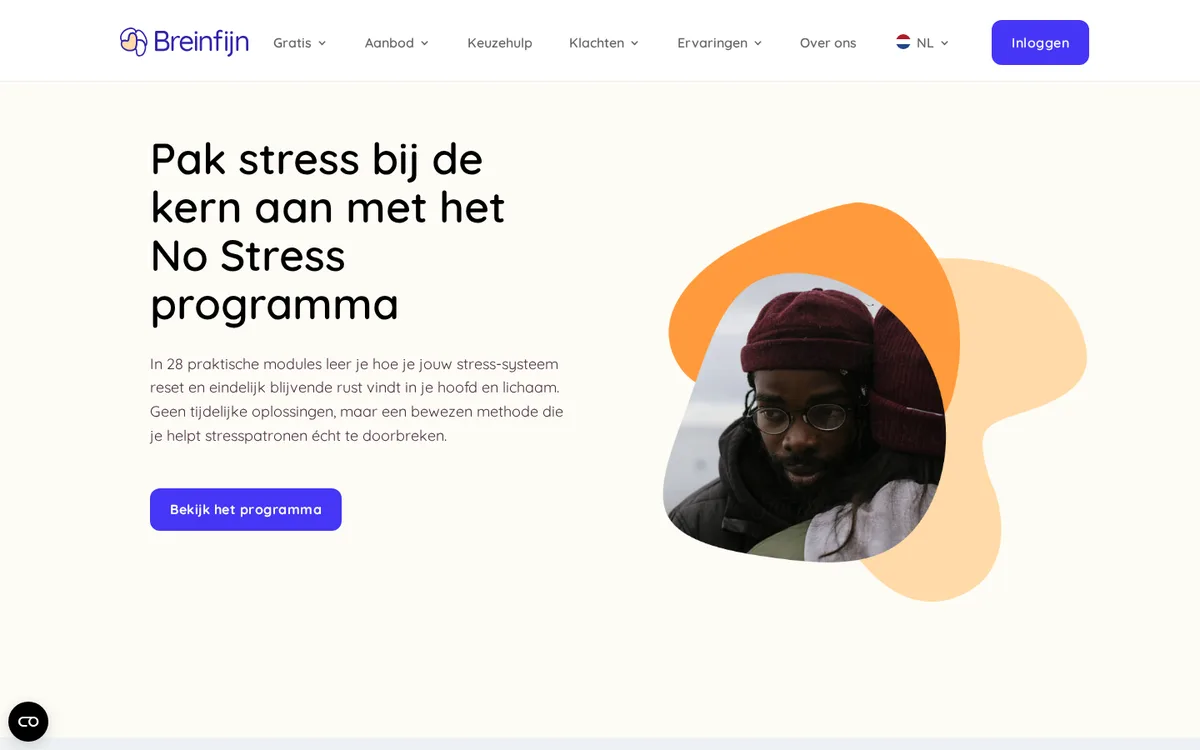 No Stress Programma — bovenkant van de officiële cursuspagina