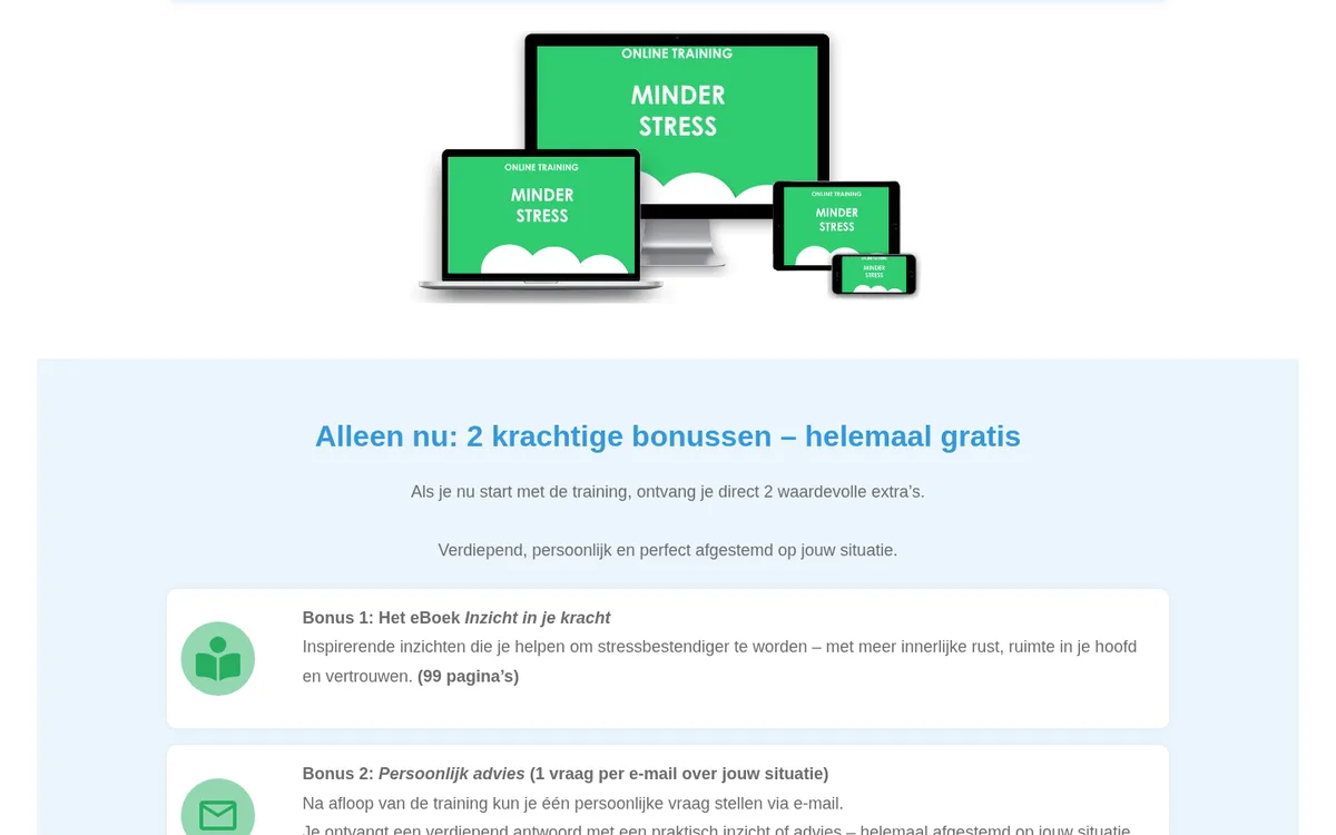 Nooit Meer Zorgen of Stress — inhoud en opbouw van het programma